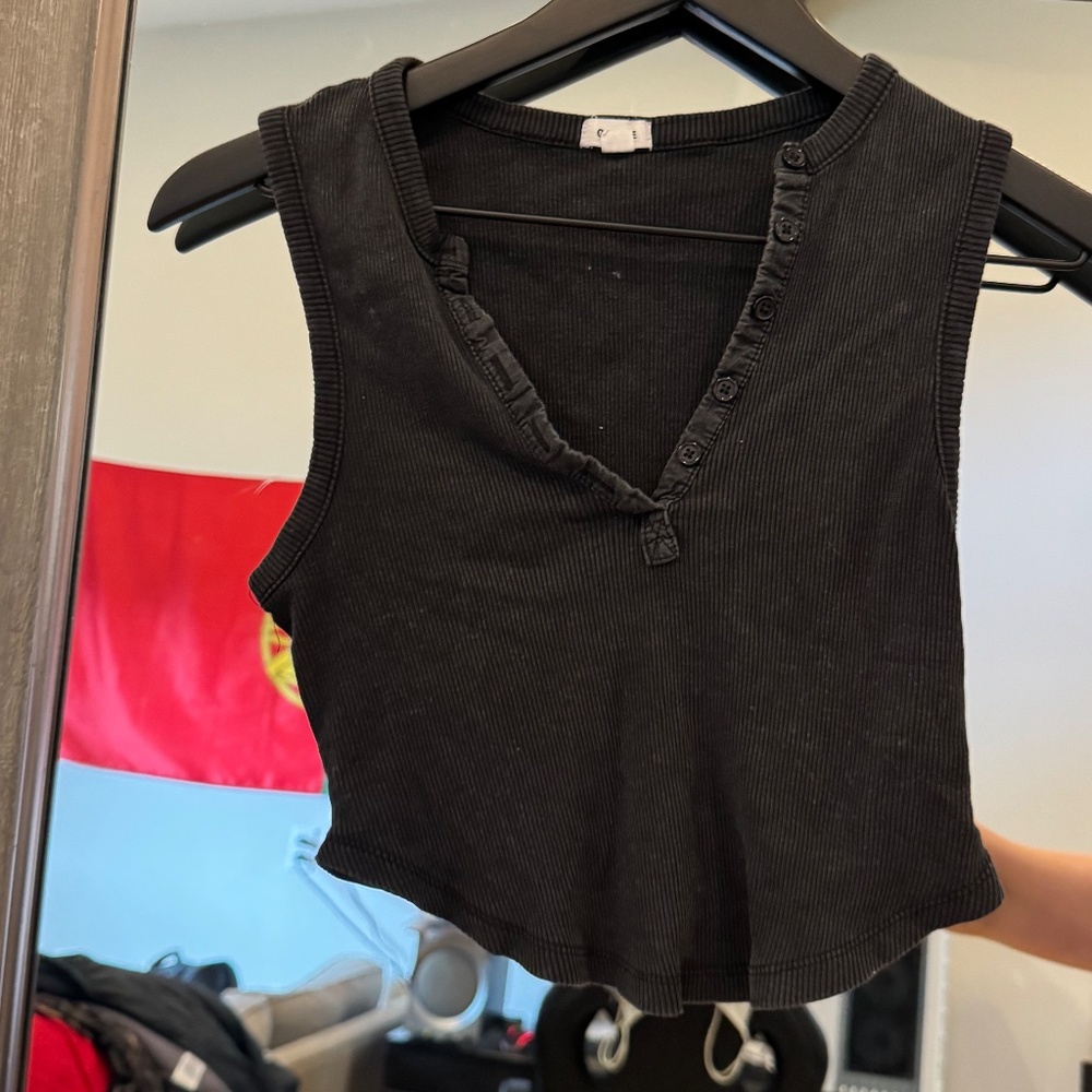 Garage Black Undone Button Crop Top - XS